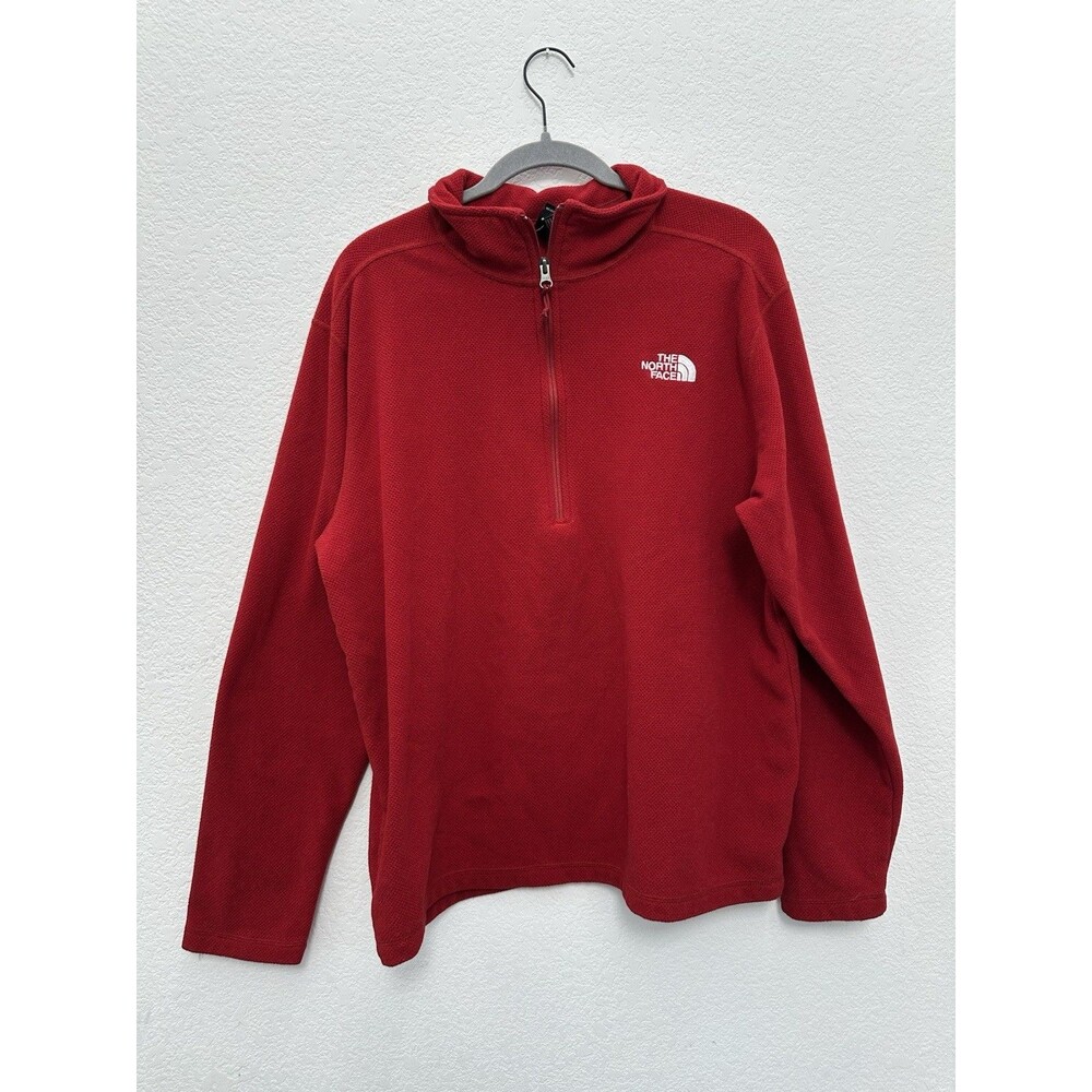 The North Face Mens XL Red Textured Fleece 1/4 Zip Pullover Sweater NF0A3YR1